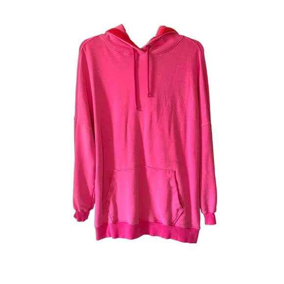 UGG RTW Neon Pink Simone Velvet Trim Boyfriend Pullover Hoodie Size Medium - Picture 2 of 8